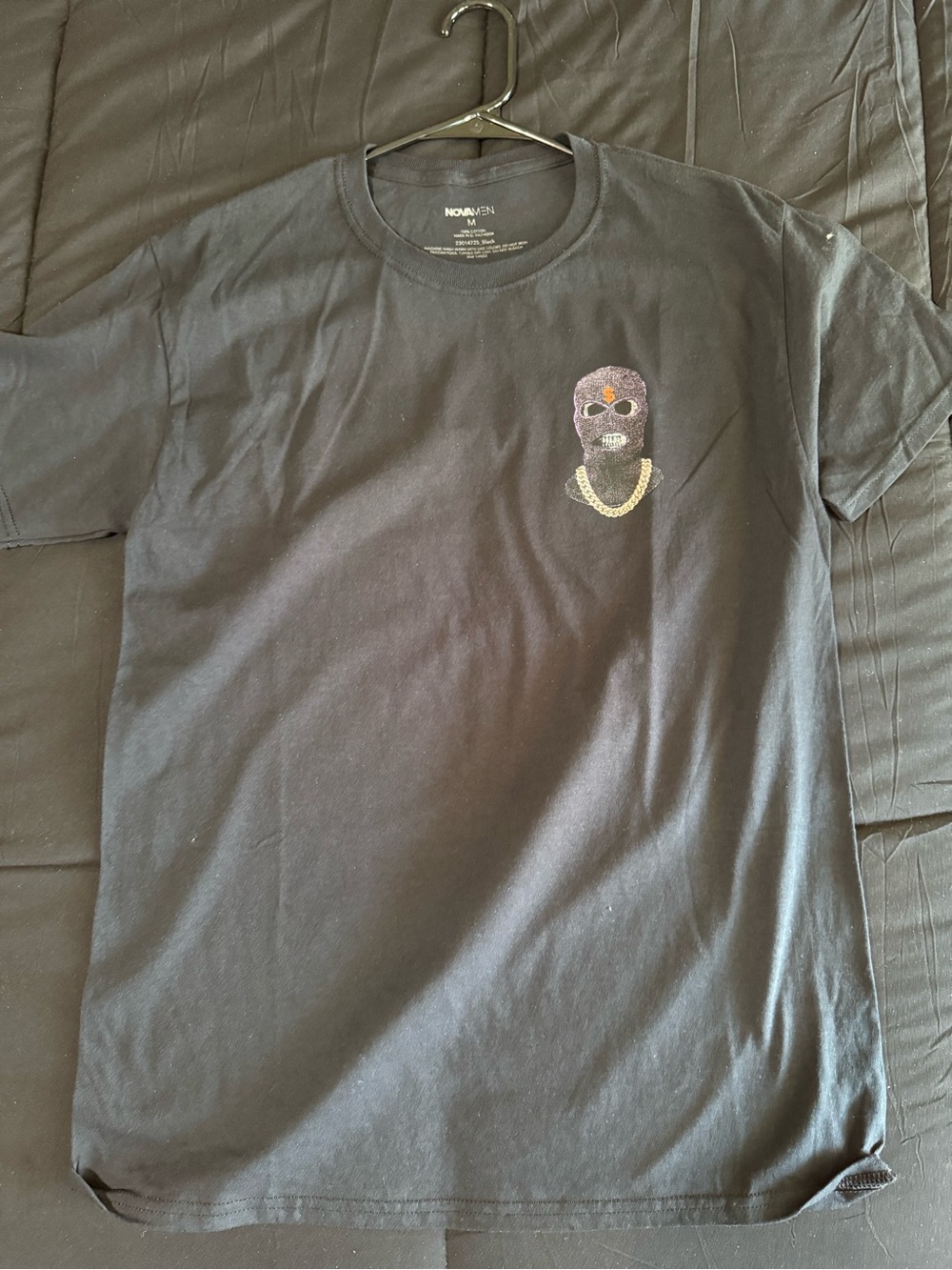 Fashion Nova Medium Black Short-Sleeve Graphic Tee with Embroidered Mask